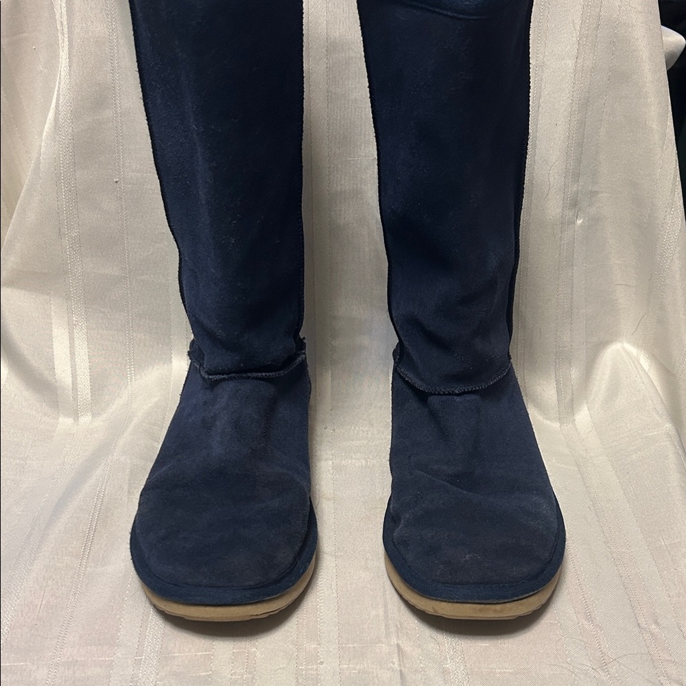 Navy Suede Mid-Calf High Boots